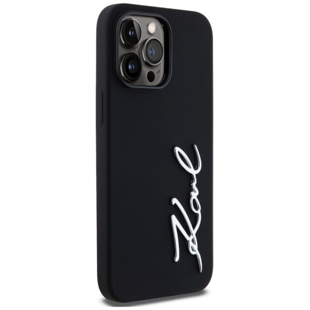 Case Karl Lagerfeld Silicone Metal Script Logo for iPhone 14 Pro Max black - imagine 4