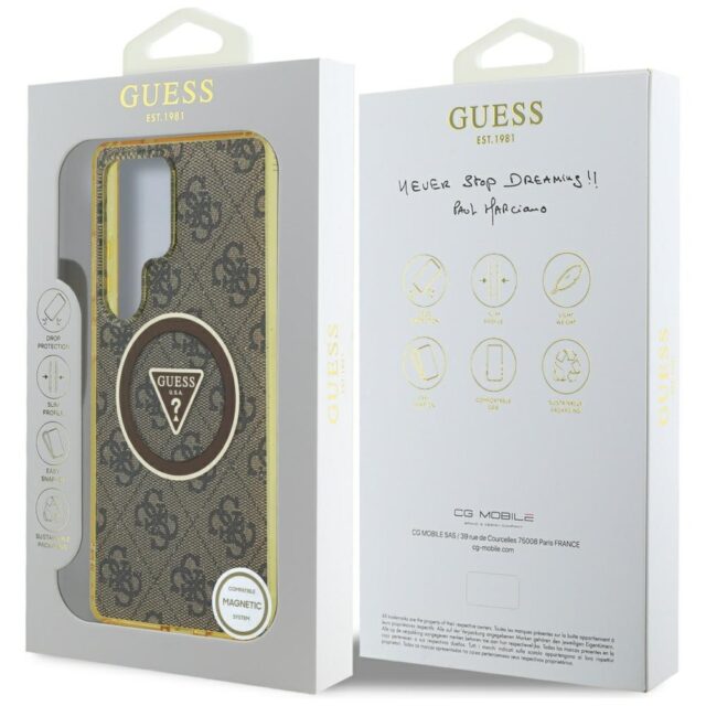 Case Guess 4G Glitter Triangle Buttons MagSafe for Samsung Galaxy S25 Ultra brown - imagine 8