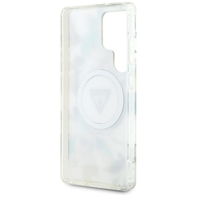 Case Guess Glitter Flowers Triangle Buttons MagSafe for Samsung Galaxy S25 Ultra white - imagine 7