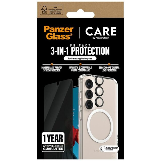 CARE by PanzerGlass Flagship 3in1 Case + Privacy Glass + Lens for Samsung Galaxy S25 - imagine 4