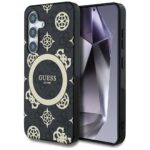 Case Guess 4G Background Gold Electroplated Peony Pattern MagSafe for Samsung Galaxy S25 black