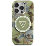 Case Guess Glitter Flowers Triangle Buttons MagSafe for iPhone 16 Pro green - imagine 3