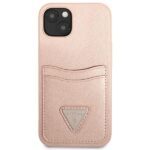 Guess GUHCP13MPSATPP iPhone 13 / 14 / 15 6.1" pink hardcase SaffianoTriangle Logo Cardslot - imagine 3