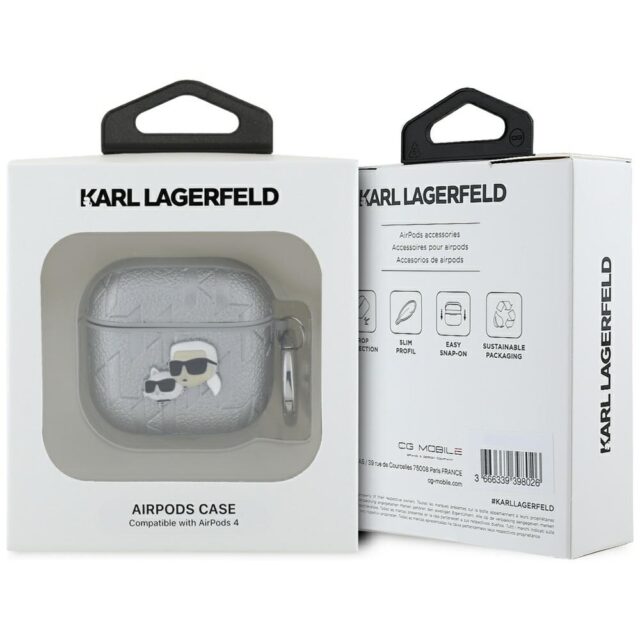 Karl Lagerfeld Monogram Karl & Choupette Head Case for AirPods 4 Silver - imagine 3