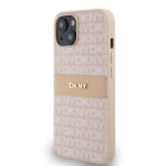 DKNY DKHCP14SPRTHSLP iPhone 14 / 15 / 13 6.1 inch pink hardcase Leather Mono Stripe & Metal Logo - imagine 2