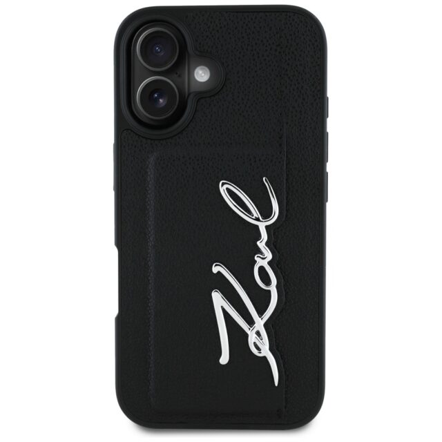 Case Karl Lagerfeld HC Grained PU Cardslot Metal Signature to iPhone 16 black - imagine 3