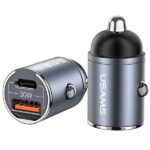 USAMS Car Charger 1xUSB+1xUSB-C C38 30WPD Fast Charge with Built-in Ring Purple CC206C - imagine 5