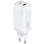USAMS wall charger 1xUSB-C+1xUSB T47 65W (only head) PD Fast Charging Super Si white CC153TC02 (US-C