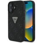 Case Guess Hot Stamp 4G Pattern Triangle Metal Logo for iPhone 16 black