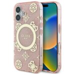 Guess GUHMP16SH4PYEEP iPhone 16 6.1" pink hardcase IML Peony On 4G Background MagSafe