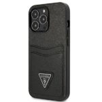 Guess GUHCP13XPSATPK iPhone 13 Pro Max 6,7" black hardcase SaffianoTriangle Logo Cardslot - imagine 2