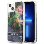 Guess GUHCP13SLFLSB iPhone 13 mini 5,4" blue hardcase Flower Liquid Glitter