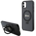 Guess GUHMN61HRSGSK iPhone 11 / Xr 6.1" black hardcase Ring Stand Script Glitter MagSafe