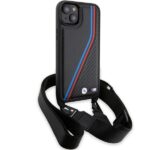 Case BMW BMHCP15S23PSVTK iPhone 15 / 14 / 13 6.1" black hardcase M Edition Carbon Tricolor Lines & S - imagine 3