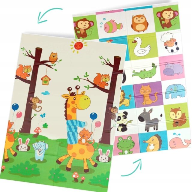 Extralink Double-Sided Educational Play Mat, 180x200x1 cm Foldable Animals + Bag - imagine 2