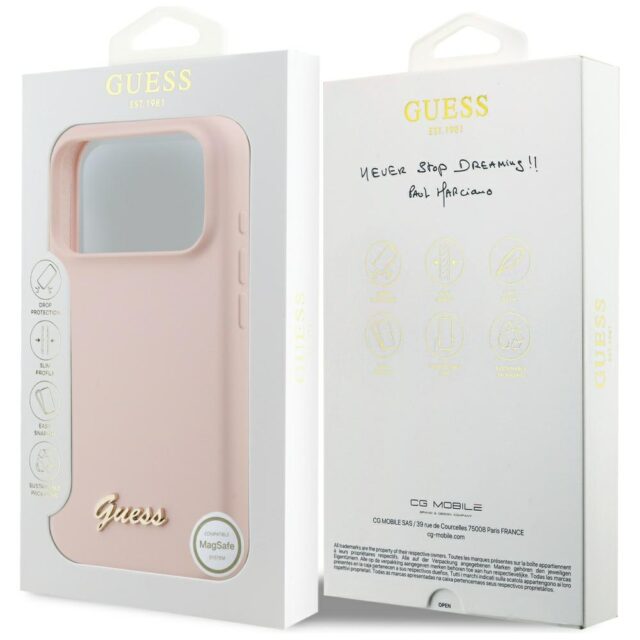 Case Guess Silicone Script Metal Logo MagSafe for iPhone 17 Pro pink - imagine 8