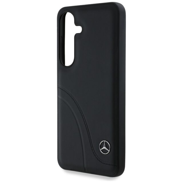 Mercedes Leather Curved Stitches Case for Samsung Galaxy S25 Black - imagine 6
