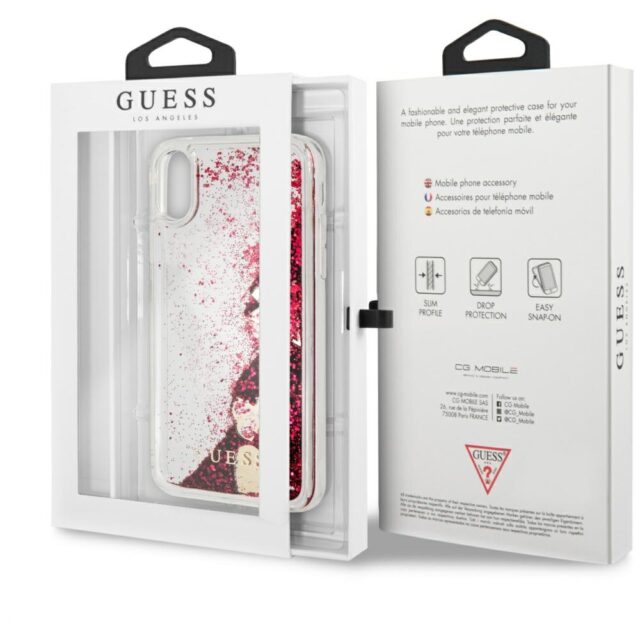 Guess GUHCPXGLHFLRA iPhone X/Xs raspberry hard case Glitter Hearts - imagine 7