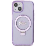 Guess GUHMP15SHRSGSU iPhone 15 / 14 / 13 6.1" purple hardcase Ring Stand Script Glitter Mag - imagine 3