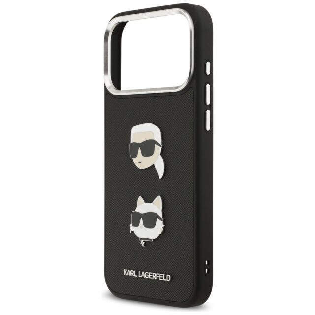 Karl Lagerfeld FW Grained Karl & Choupette Heads Pins & Logo Case for iPhone 17 Pro Max Black - imagine 6