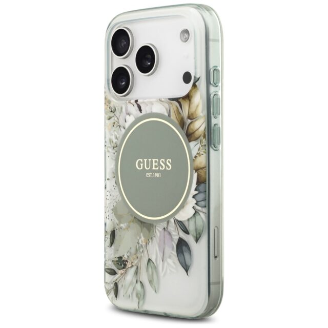 Guess IML Flower & Tonal Circle MagSafe case for iPhone 17 Pro green - imagine 2