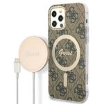 Guess Set GUBPP12MH4EACSW Case+ Charger iPhone 12/12 Pro brown hard case 4G Print MagSafe