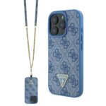 Guess GUHCP16XP4TDSCPB iPhone 16 Pro Max 6.9" blue hardcase Leather Metal Logo Strass Cross