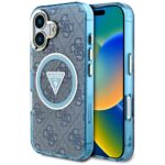 Case Guess IML Metal Glitter 4G Circle Triangle MagSafe for iPhone 16 blue