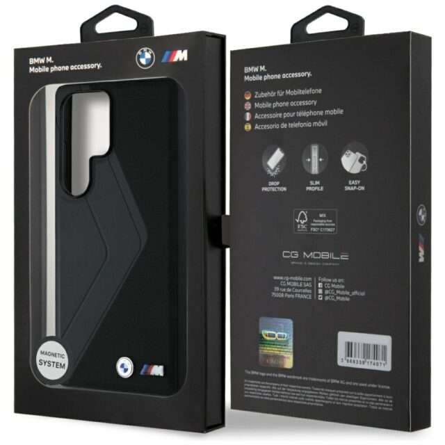 Case BMW Leather Oversized Stripes MagSafe for Samsung Galaxy S25 Ultra black - imagine 8