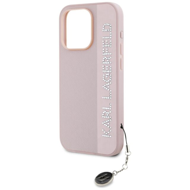 Karl Lagerfeld KLHCP15LPSAKDGCP iPhone 15 Pro 6.1" pink hardcase Saffiano Rhinestones & Charm - imagine 6