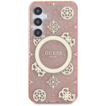 Case Guess 4G Background Gold Electroplated Peony Pattern MagSafe do Samsung Galaxy S25 pink - imagine 3