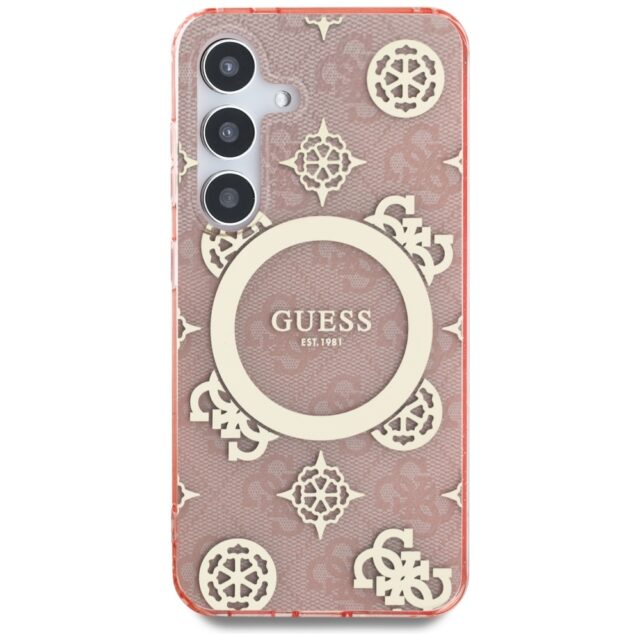 Case Guess 4G Background Gold Electroplated Peony Pattern MagSafe do Samsung Galaxy S25 pink - imagine 3