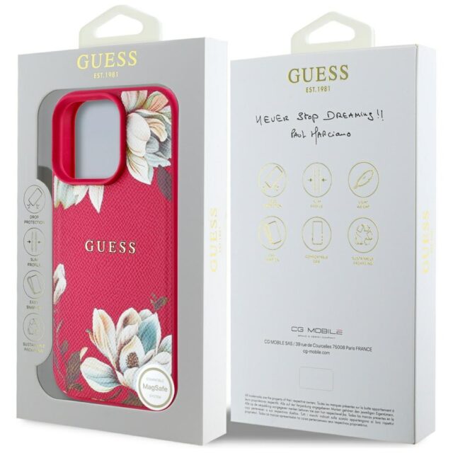 Case Guess Grained Printed Flower Pattern MagSafe for iPhone 16 Pro fuchsia - imagine 8