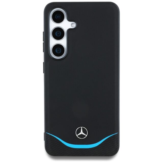Mercedes Leather Contrasted Blue Horizontal Curve MagSafe case for Samsung Galaxy S25 black - imagine 3