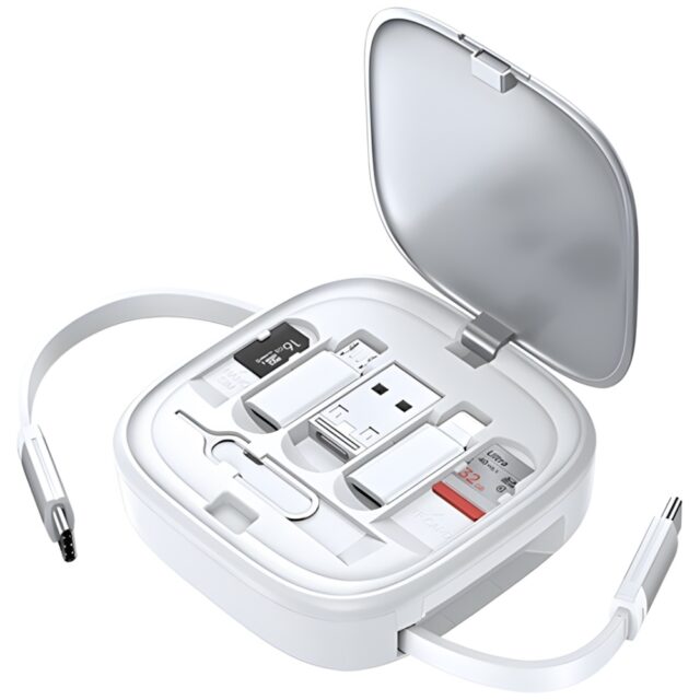 USAMS 3in1 Expandable Cable with BoxMicroUSB/USB-C/Lightning 60W Silver SJ650USB02 - imagine 2