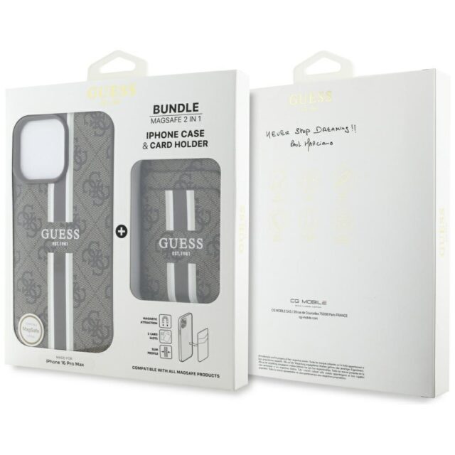 Case Guess 4G Stripes with wallet Magsafe for iPhone 16 Pro Max brown - imagine 6