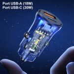 USAMS car charger 1xUSB+1xUSB-C C32 30W Fast Charge blue CC164CC02 (US-CC164) - imagine 6