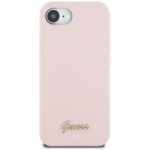 Case Guess Silicone Script Metal Logo MagSafe for iPhone 16e pink - imagine 3