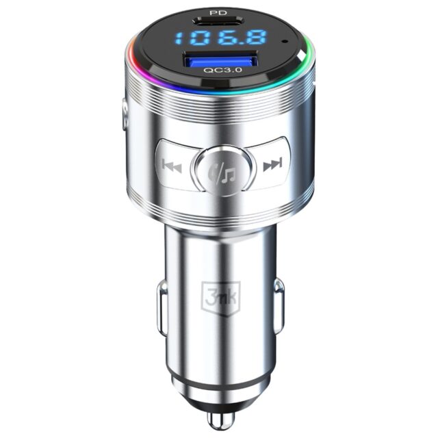 3MK Hyper Car Power Transmitter 48W QC PD PPS USB-C/USB-A with Audio Transmitter Silver - imagine 3