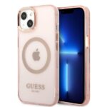Guess GUHMP13MHTCMP iPhone 13 / 14 / 15 6.1" pink hard case Gold Outline Translucent MagSafe