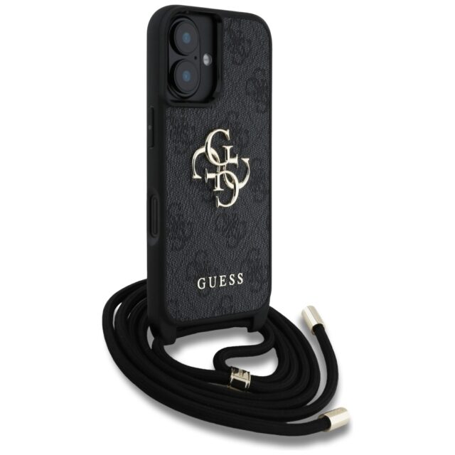 Case Guess 4G Big Logo Cord Stap Crossbody for iPhone 16 black - imagine 3