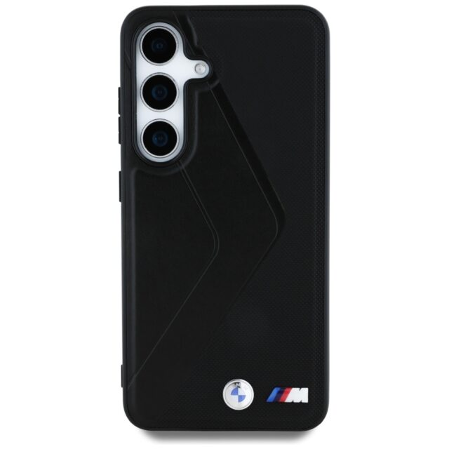 Case BMW Leather Oversized Stripes MagSafe for Samsung Galaxy S25 black - imagine 3