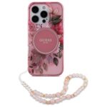Guess GUHMP16XHFWBRCESP iPhone 16 Pro Max 6.9" pink hardcase IML Flowers With Pearl Strap MagS - imagine 2