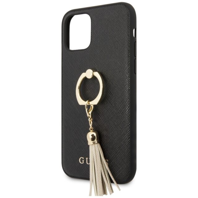 Guess GUHCN58RSSABK iPhone 11 Pro black hard case Saffiano with ring stand - imagine 3