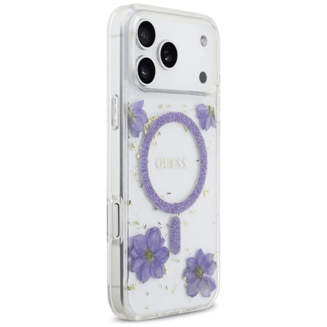 Case Guess Resin Flowers Glitter MagSafe for iPhone 17 Pro Max purple - imagine 4