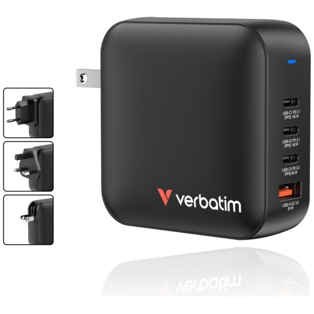 Wall Charger Verbatim Mini GaN 165W 3xUSB-C PD/1x USB-A QC black 32216 - imagine 5