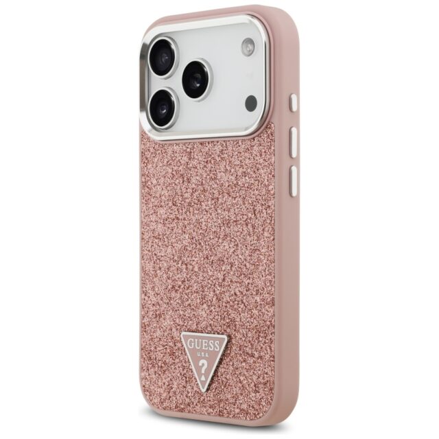 Guess Glitter Triangle Logo MagSafe Case for iPhone 17 Pro Pink - imagine 2
