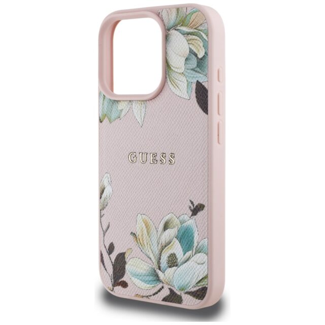 Case Guess Grained Printed Flower Pattern MagSafe for iPhone 16 Pro pink - imagine 6