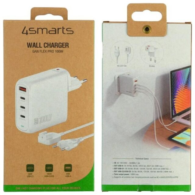 Ładowarka sieciowa 4smarts Flex Pro 100W 3xUSB-C + 1xUSB-A biały - imagine 6