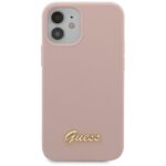 Guess GUHCP12SLSLMGLP iPhone 12 mini 5,4" light pink hardcase Silicone Script Gold Logo - imagine 6